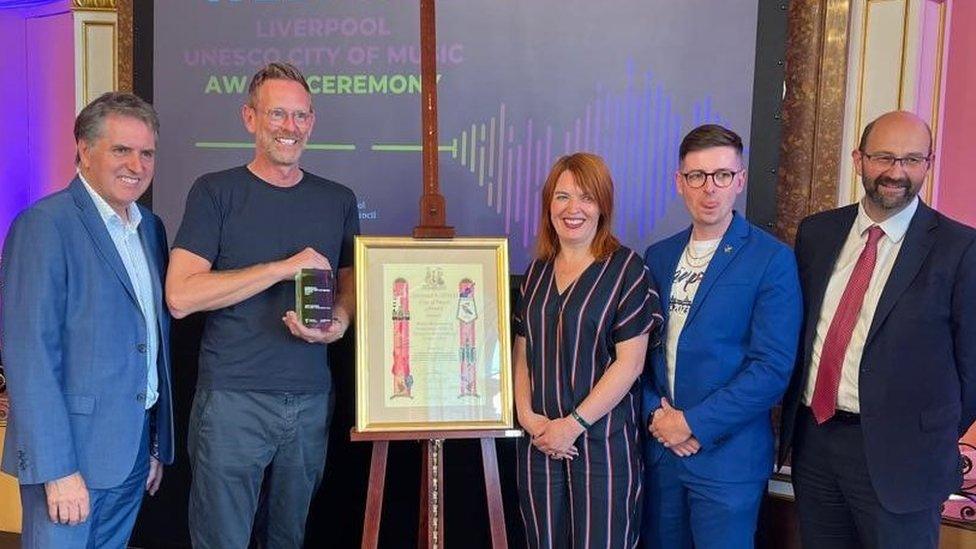 Left to right: Liverpool City Region mayor Steve Rotheram, Martin Green managing director of the Eurovision Song Contest 2023, Claire McColgan, director of culture at Liverpool City, councillor Harry Doyle, and Liverpool City Council chief exec Andrew Lewis