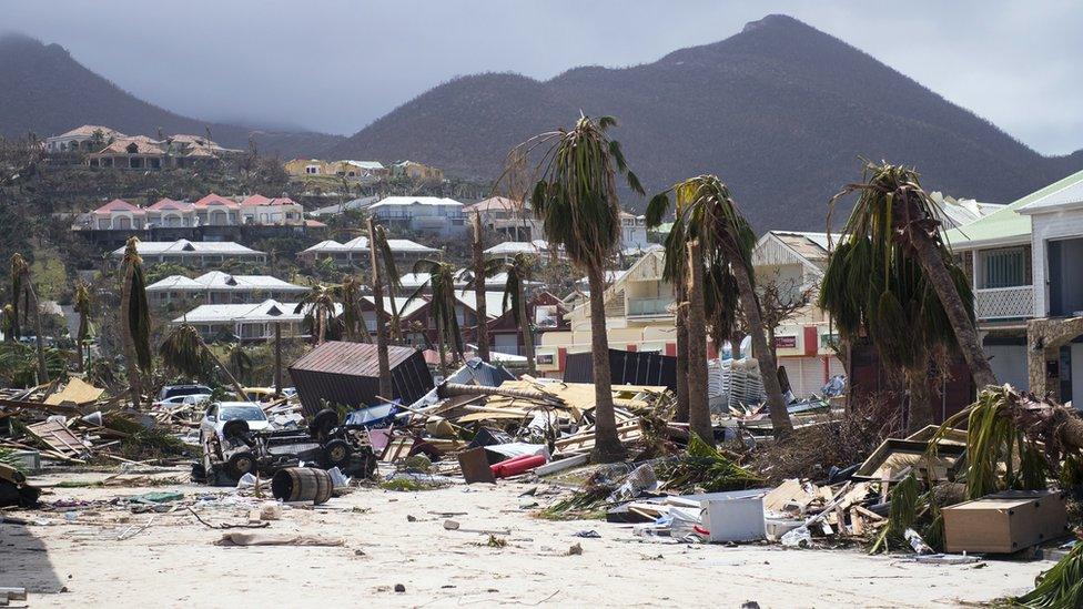 A photo taken on September 7, 2017 shows damage in Orient Bay on the French Caribbean island of Saint-Martin, after the passage of Hurricane Irma.