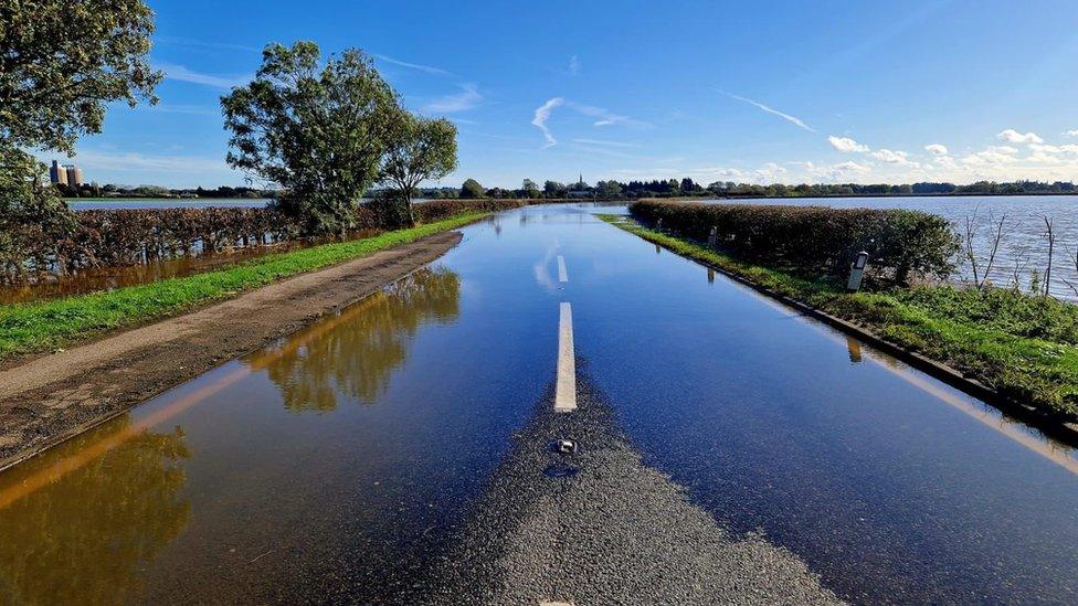 Flooded road near Newark