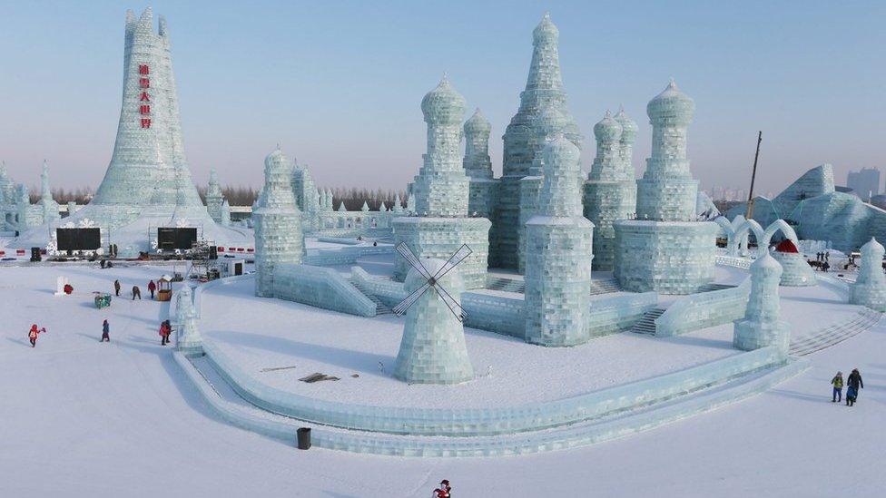 General view of ice sculpture works at Harbin Ice and Snow World