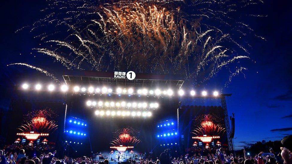 Radio One Big weekend stage with fireworks.