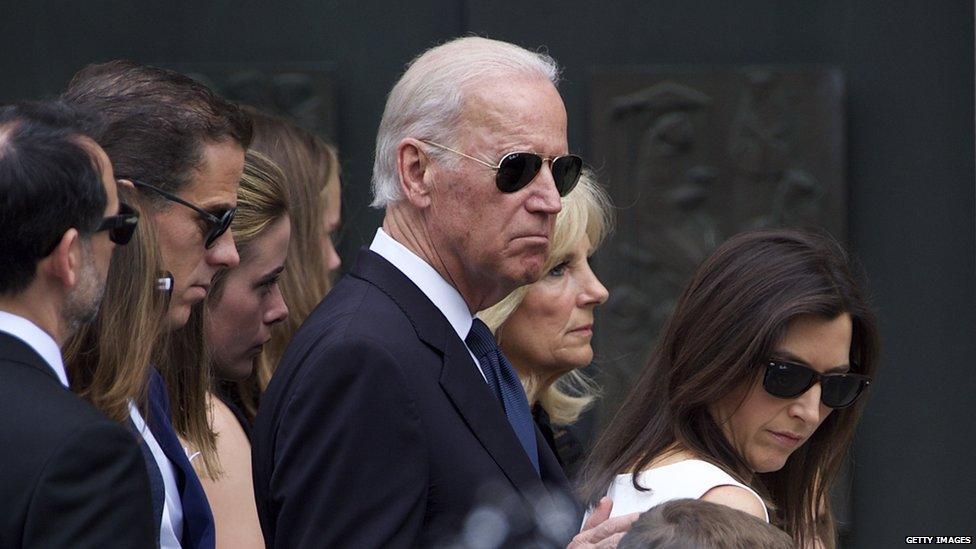 Vice-President Joe Biden walks with his family at the funeral of his son Beau Biden.