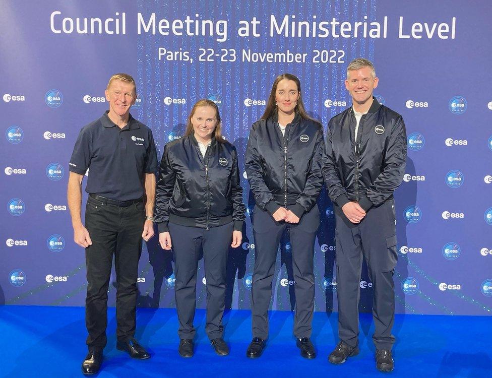 L-R: Tim Peake with Meganne Christian, Rosemary Coogan and John McFall