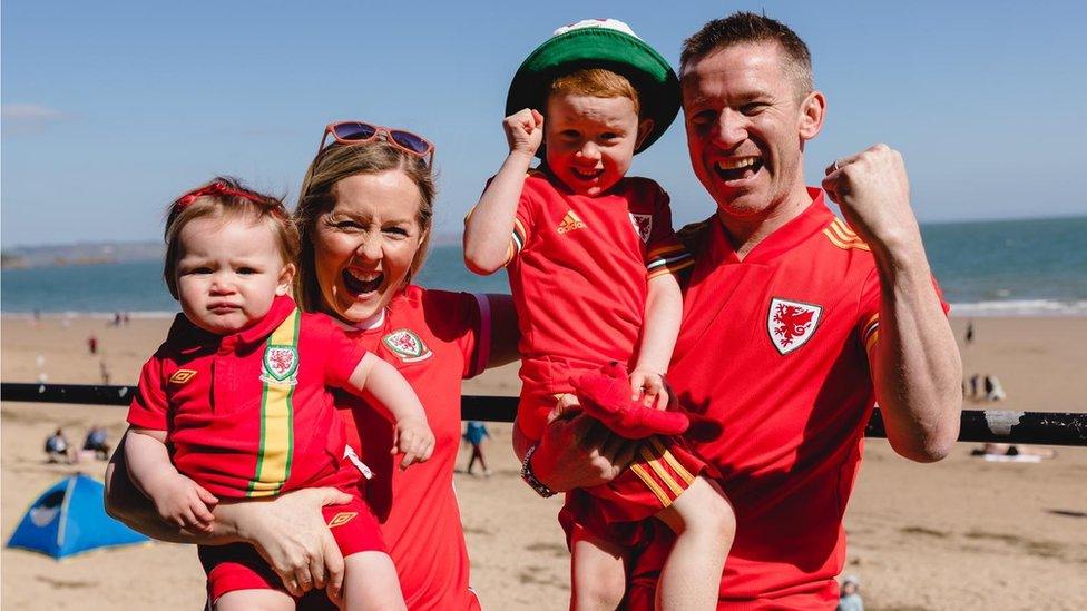 Anwen and Rhodri Charles and their two children Osian and Martha