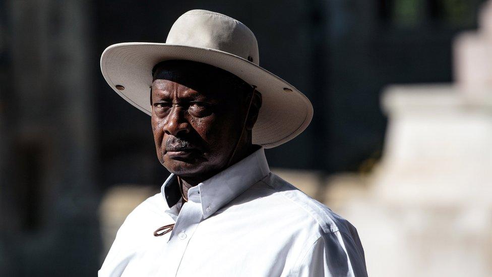 President of Uganda Yoweri Museveni arrives at Windsor Castle for a retreat with other Commonwealth leaders on the final day of the 'Commonwealth Heads of Government Meeting' (CHOGM) on April 20, 2018 in Windsor, England.