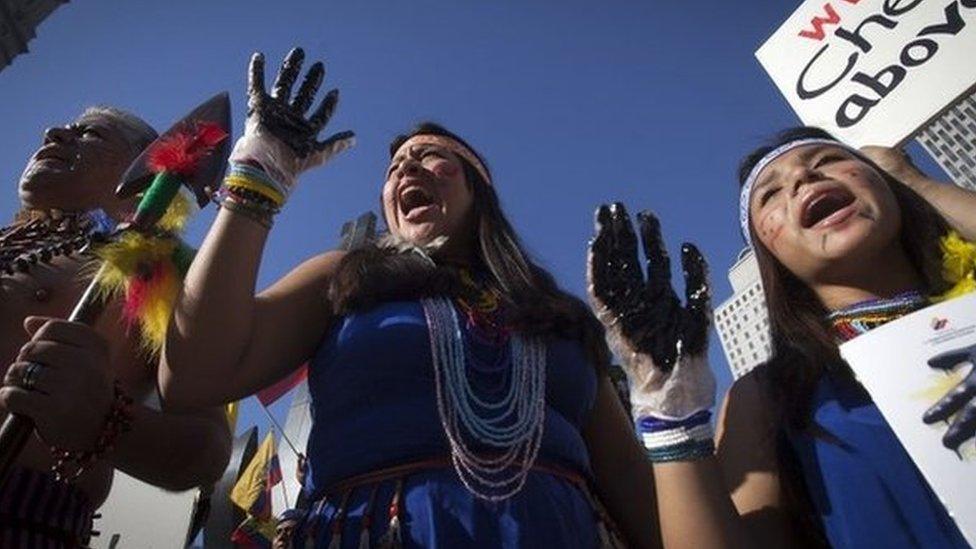 Ecuadoreans protest against Chevron in New York, Oct 13