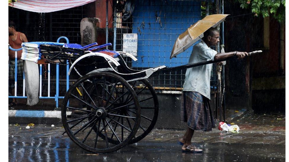 A man-powered rickshaw