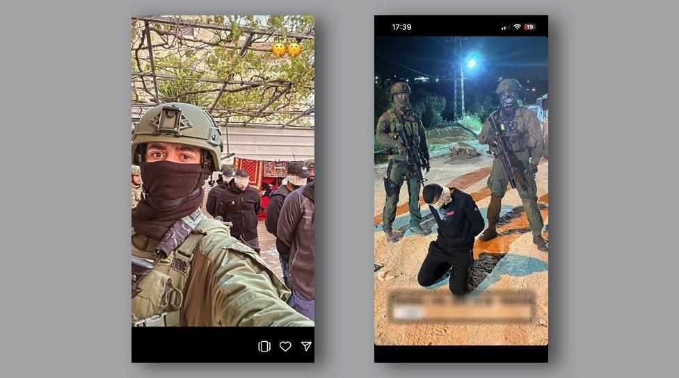 Screenshots of pictures shared to social media by members of the IDF