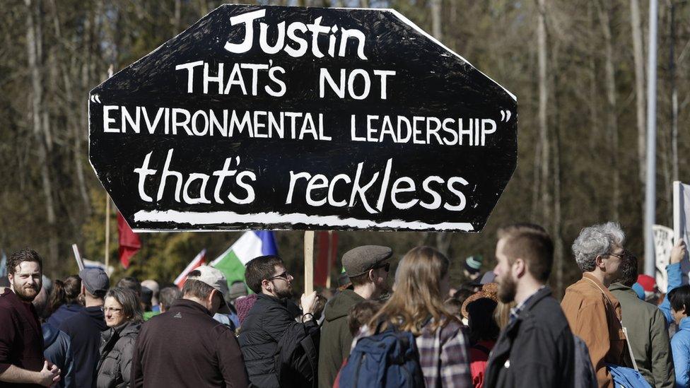 Demonstrators protest against the expansion of Texas-based Kinder Morgan's Trans Mountain pipeline project