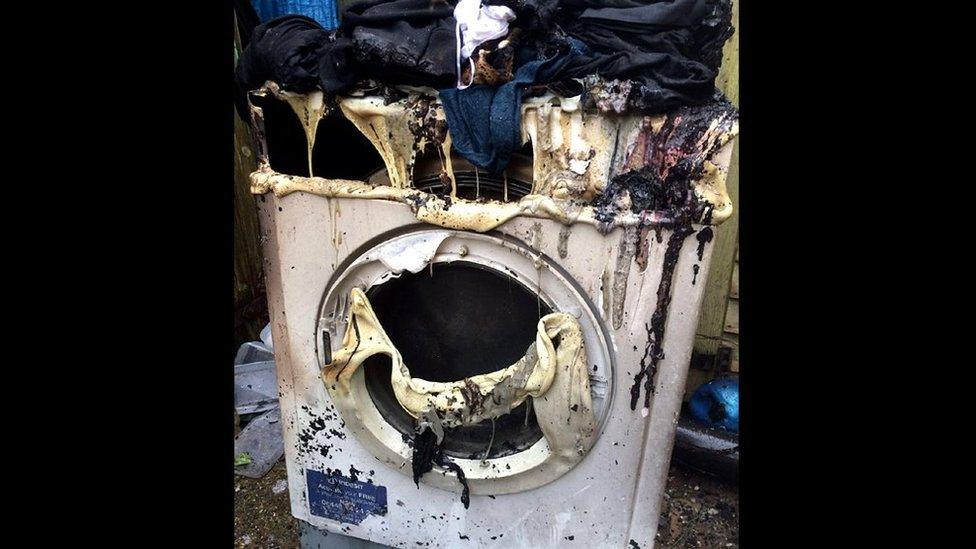 The destroyed tumble dryer