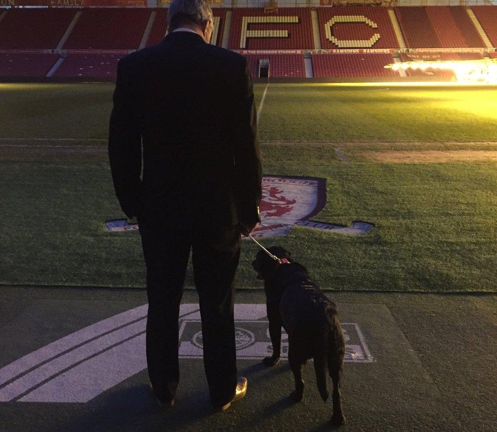 Gordon Cox and Benji at the Riverside after Ali's stadium