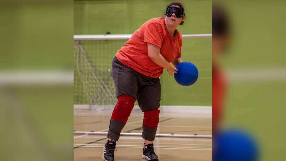 Megan Price playing goalball