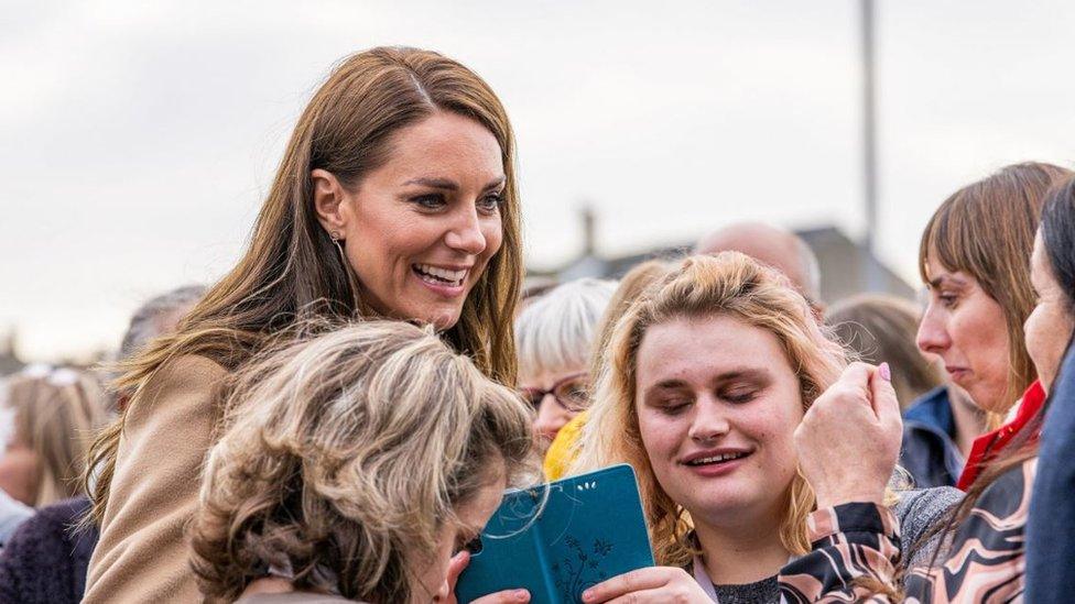 The Princess of Wales with members of the public as she arrives for a visit to The Street, in Scarborough