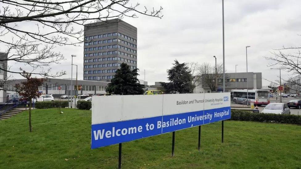 The outside of Basildon Hospital where the use of gas and air has been suspended indefinitely