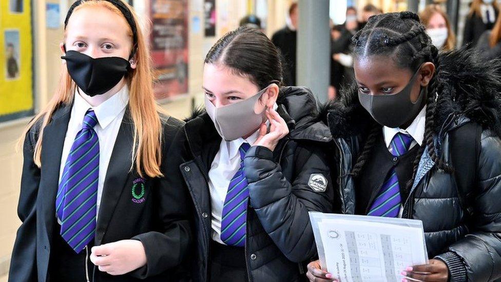 School pupils wearing masks