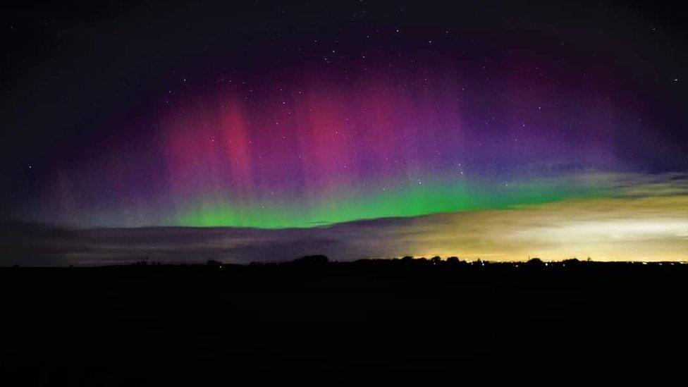 Aurora borealis over Beeley Moor in Derbyshire