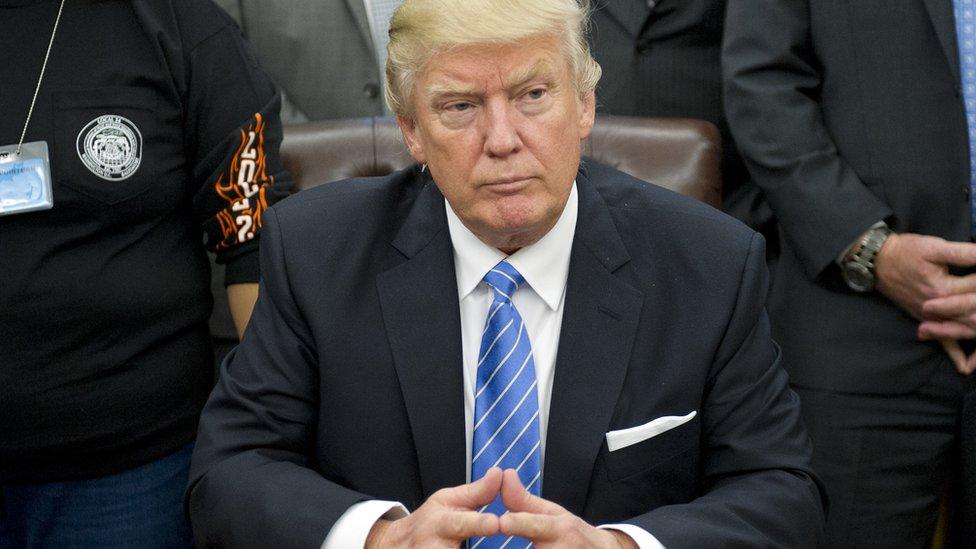 President Trump with union leaders on January 23 2017, in Washington