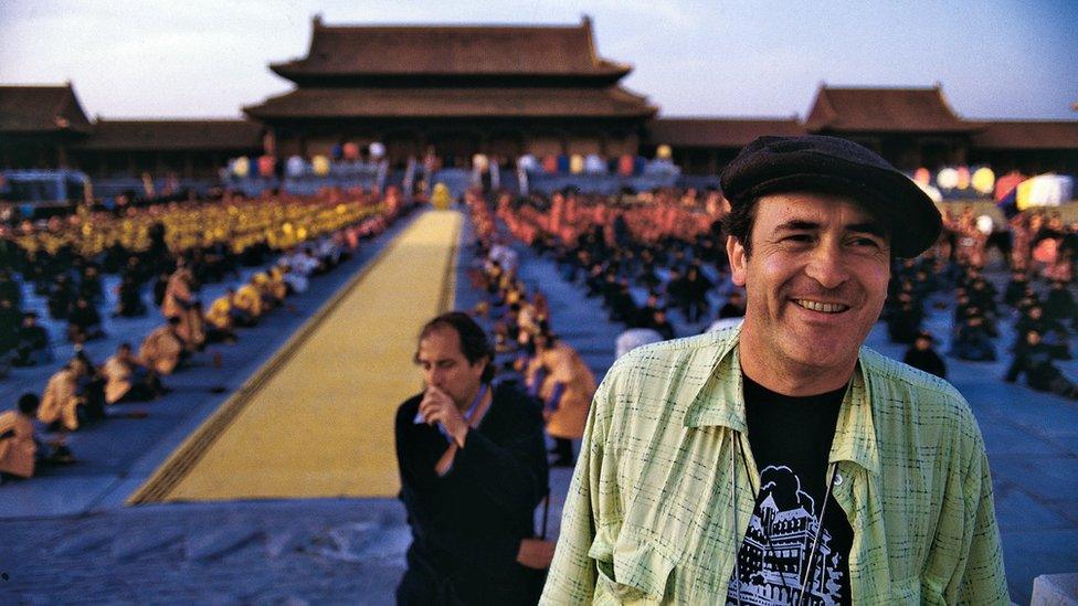 Bernardo Bertolucci on the set of The Last Emperor