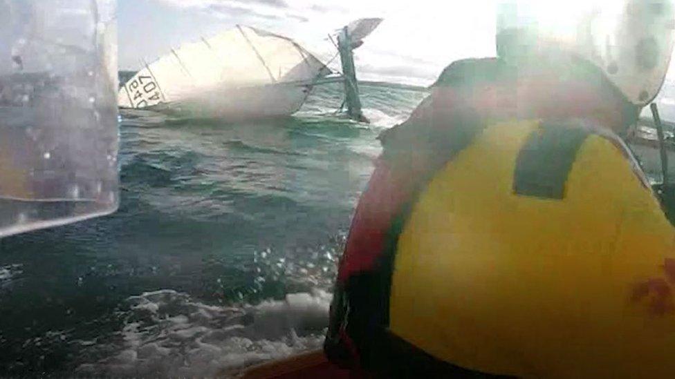 Capsized catamaran