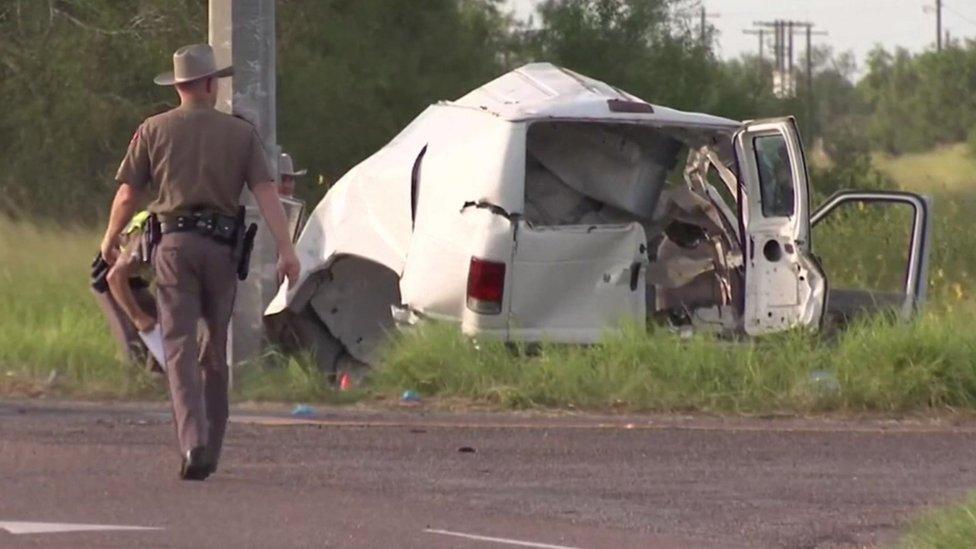 A van reported to be carrying migrants which crashed in Texas, 5 August 2021