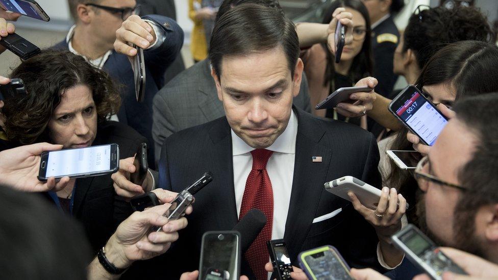 marco Rubio being interviewed by reporters about Comey firing