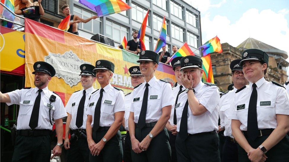 PSNI and Gardai officers marched in the parade in uniform for the first time