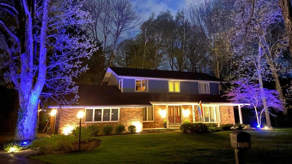 How the couple's house looked before the floodlights were changed