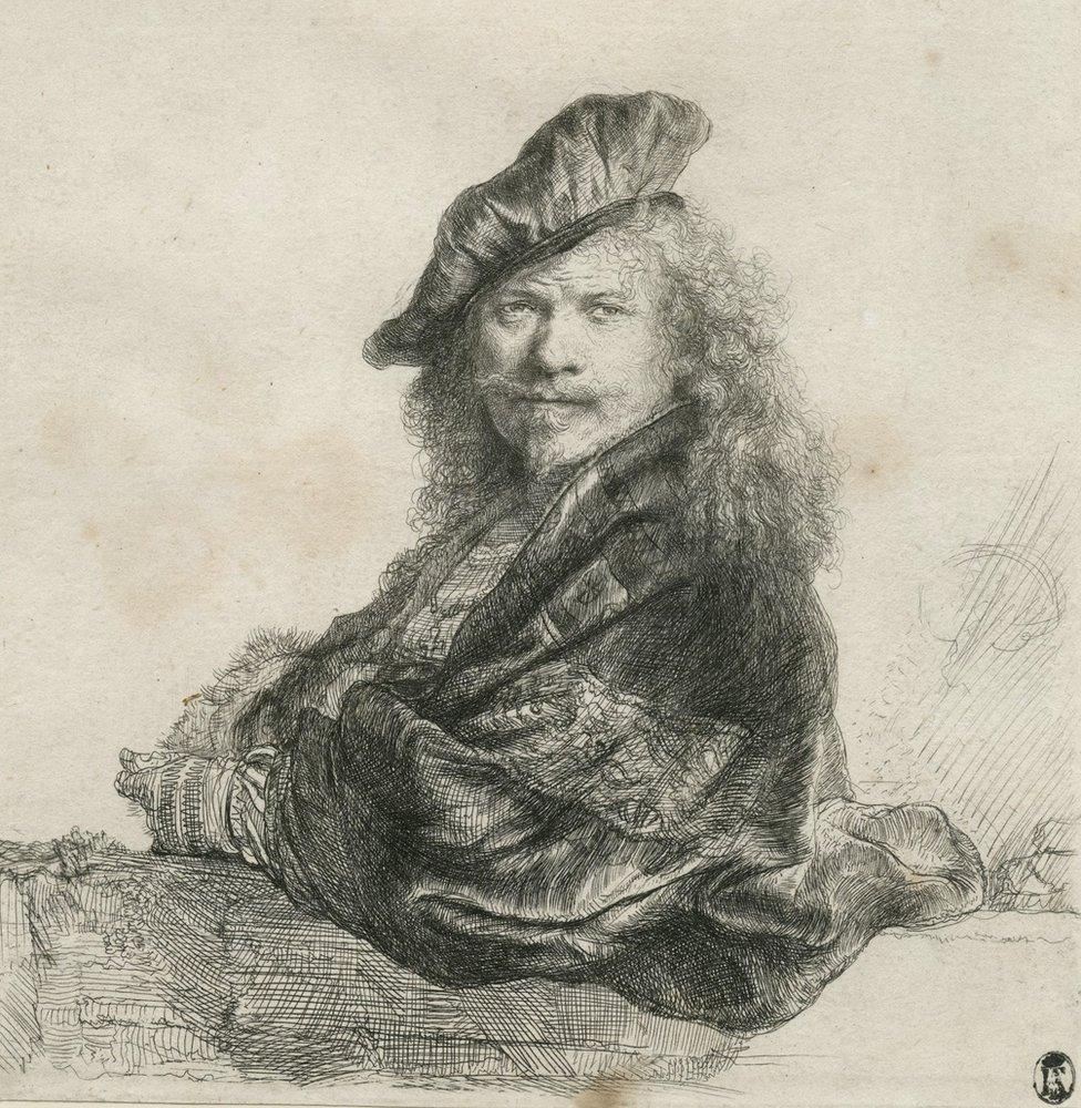 Rembrandt's Self Portrait Leaning on a Stone-sill