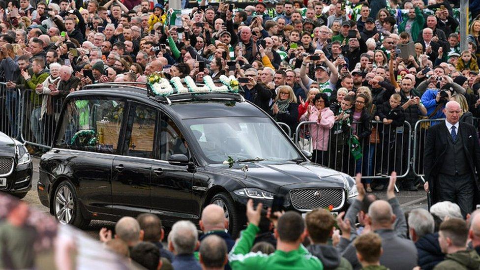 Funeral cortege at Celtic Park