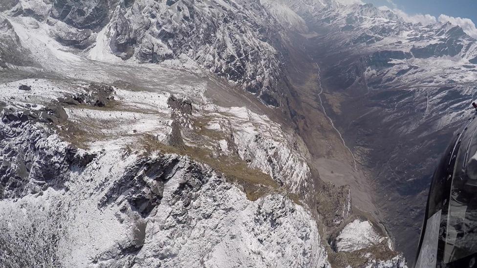 A view from the helicopter shows the landslide