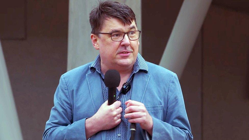 Graham Linehan outside the Scottish Parliament