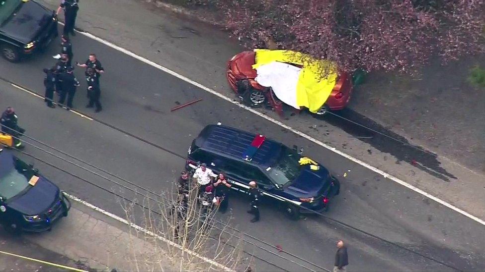 Scene of shooting and fatal car crash in Seattle, US. 27 March 2019