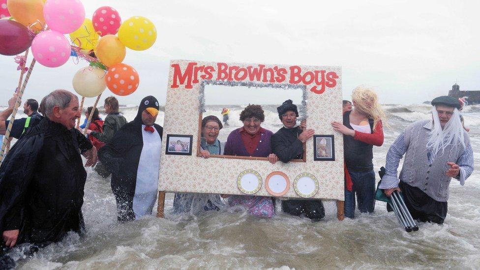 Saundersfoot swim Mrs Brown's Boys fancy dress