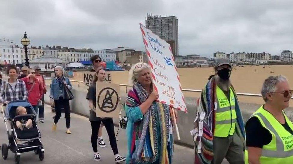 Protesters on the seafront in Margate