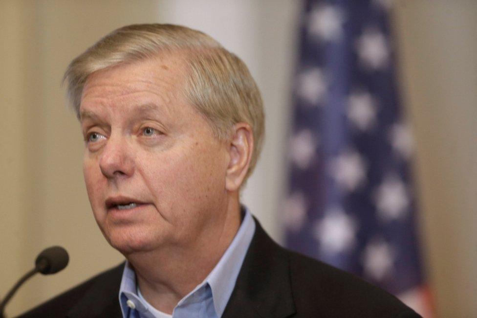 US Senator Lindsey Graham speaks during a news conference in Riga, Latvia, 28 December