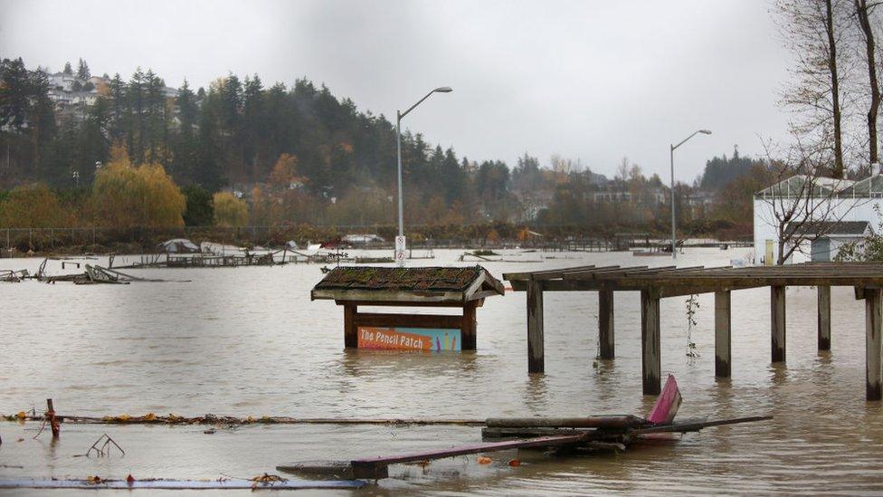 Abbotsford Community Garden is seen in floodwater in Abbotsford, British Columbia on November 18, 2021