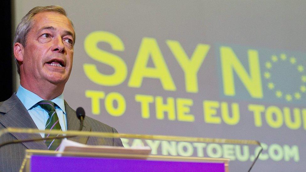 Nigel Farage speaks during the UKIP referendum campaign launch at the Emmanuel Centre on 4 September 2015 in London, England.