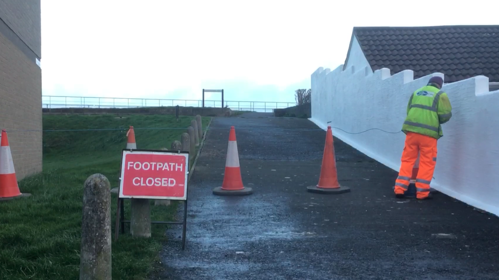 The Severn Beach front was closed off ahead of the storm