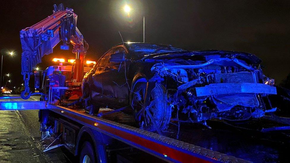 A car is damaged after a crash in County Durham