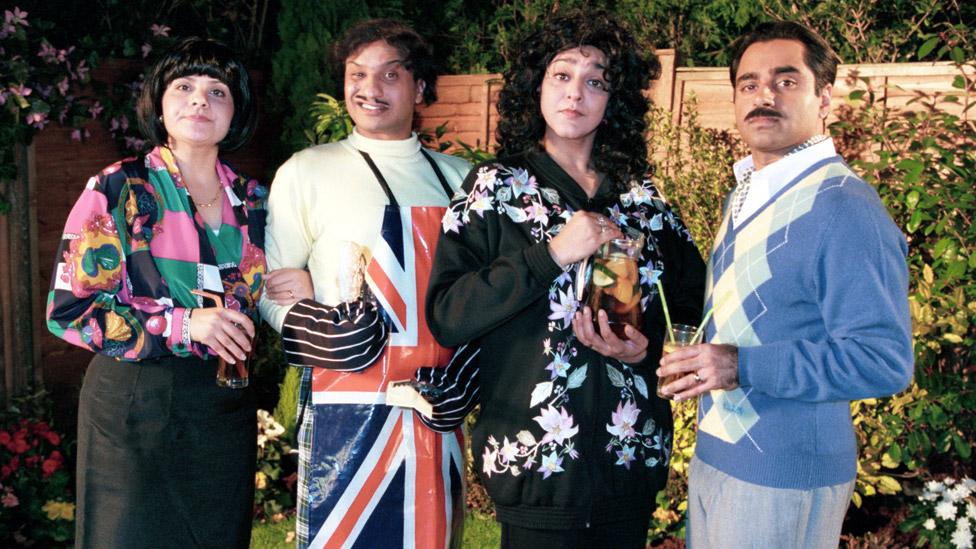 Nina Wadia, Kulvinder Ghir, Meera Syal and Sanjeev Bhaskar playing "Coopers (Kapoors) and Robinsons (Rabindaraths)" from the comedy sketch show Goodness Gracious Me