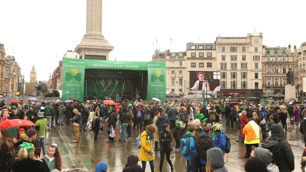 Trafalgar Square hosting the St Patrick's Day festival