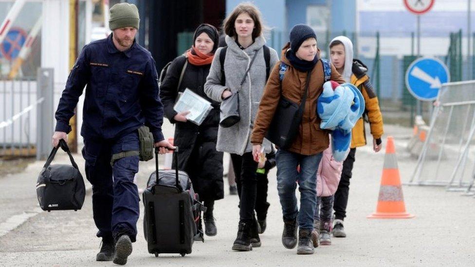 People fleeing the Russian invasion of Ukraine, arrive in Vysne Nemecke, Slovakia