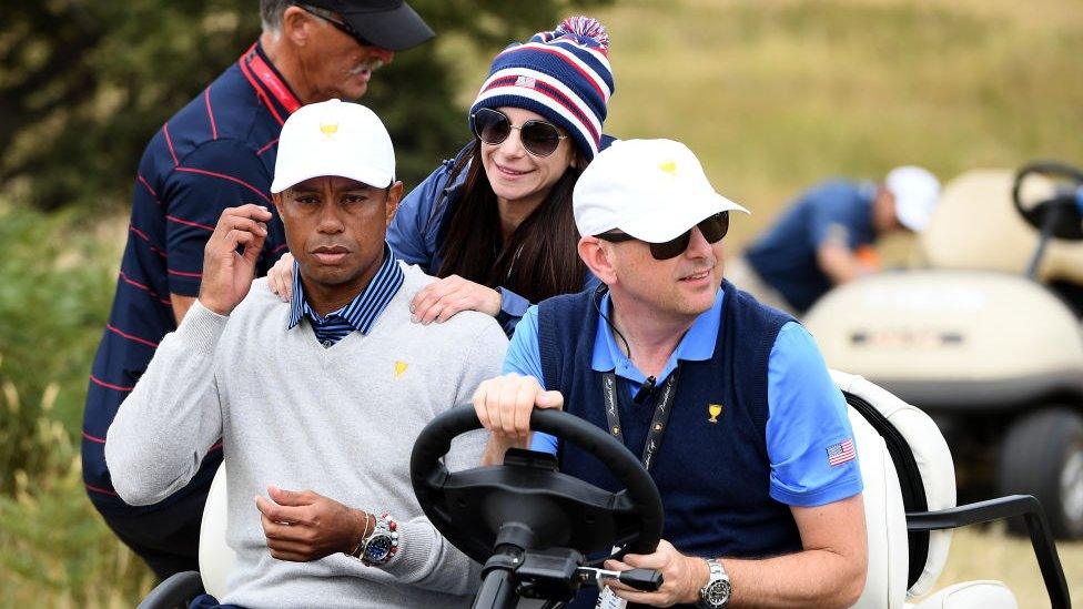 Woods and Herman at a golf tournament in 2019 in Australia