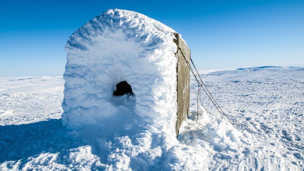 A snow-covered marker at the Halti mountain summit