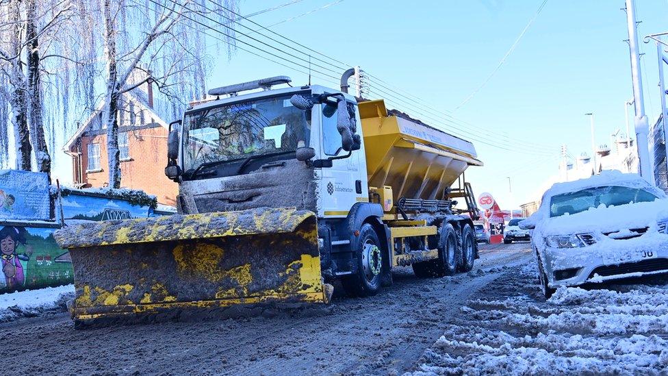 Snow plough in urban setting