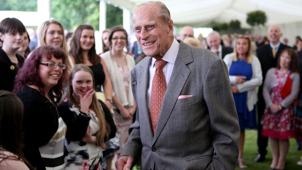 Prince Philip attends the presentation reception for the Duke of Edinburgh's Gold award holders in the gardens at the Palace of Holyroodhouse on 6 July 2017 in Edinburgh, Scotland