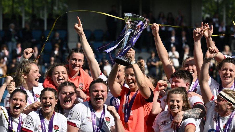 England lifting Six Nations trophy last year