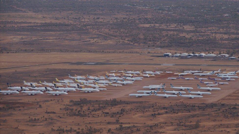 Aircraft in storage at APAS in Alice Springs.