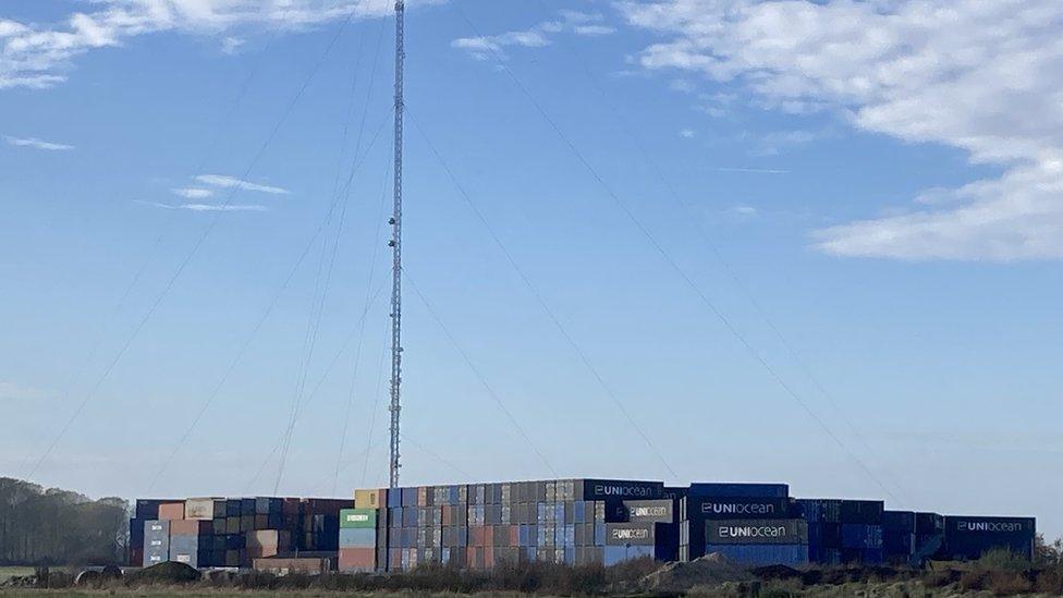 Shipping containers being stored