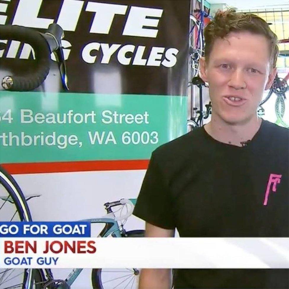 Cyclist Ben Jones was described as "goat guy" on Australian TV